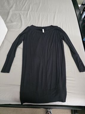 Athleta Black Ribbed-Neck Long Sleeve Top
